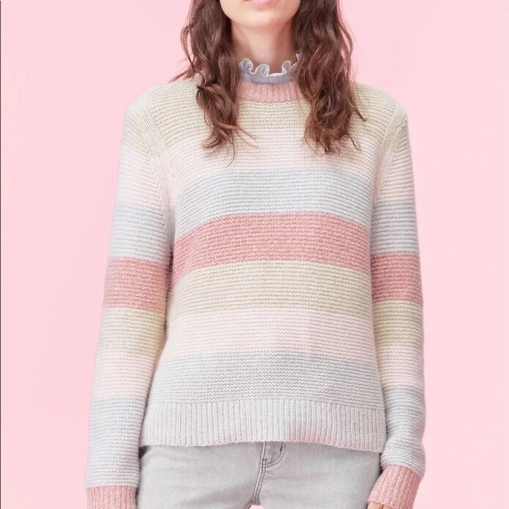 Rebecca Taylor La Vie Cottagecore Colorblock Chunky Wool Sweater Size X-large XL